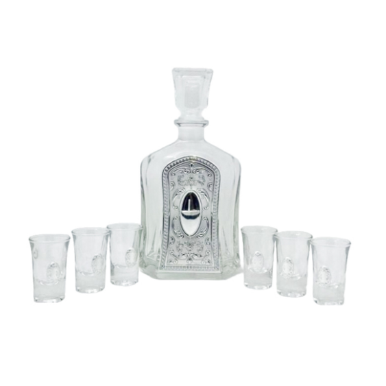Liquor Set Bottle + 6 Cups 17626 {Judaica-Tabletop-Wine & Liquor} Manchester Judaica