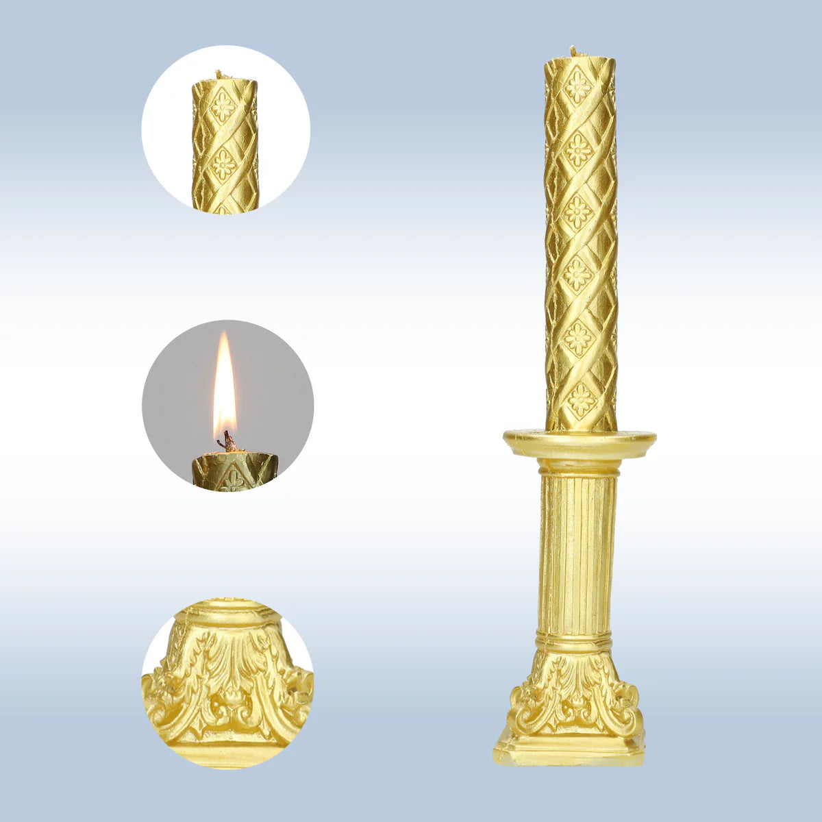 Havdalah Candle Pillar - Gold {Judaica-Shabbos-Havdolah} Manchester Judaica