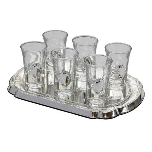 Set of 6 Liqour Cups + Silver Tray {Judaica-Tabletop-Wine & Liquor} Manchester Judaica