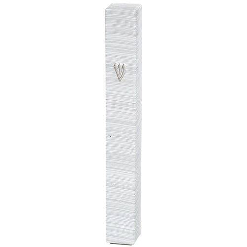 Plastic Mezuzah with Rubber Cork 15 cm 3d Metal Painted - Silver, White, Striped