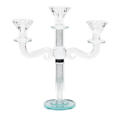 Crystal Candalabra 3 Branch 25Cm {Judaica-Lecht-Candlesticks, Candelabra} Manchester Judaica