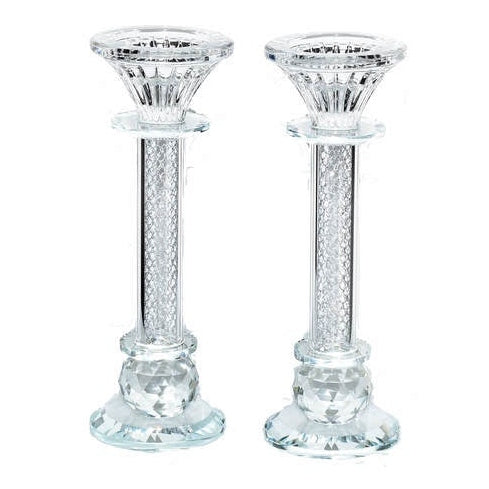 Crystal Candlesticks pair 20cm {Judaica-Lecht-Candlesticks, Candelabra} Manchester Judaica