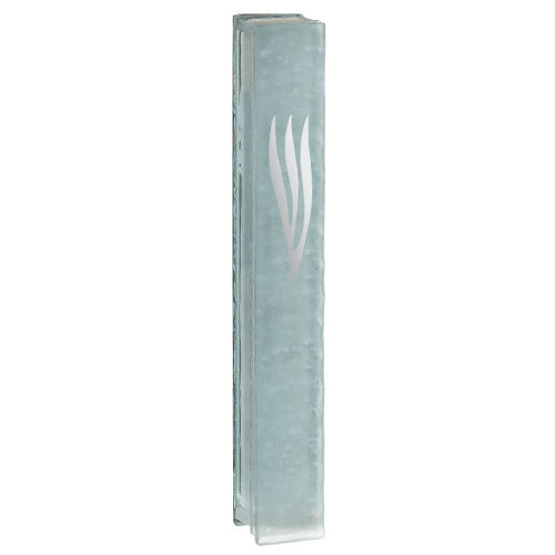 Glass Mezuzah 15Cm - Matte With White Shin {Judaica-Home-Mezuzah Holder} Manchester Judaica