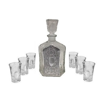 Liquor Set Bottle + 6 Cups 17626 {Judaica-Tabletop-Wine & Liquor} Manchester Judaica