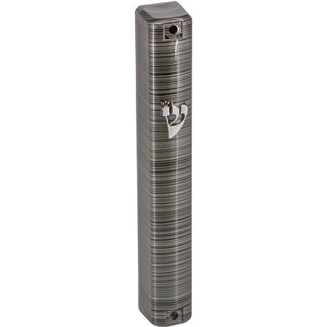 Plastic Mezuzah 12Cm - 3D Metallic Gray Striped Design {Judaica-Home-Mezuzah Holder} Manchester Judaica