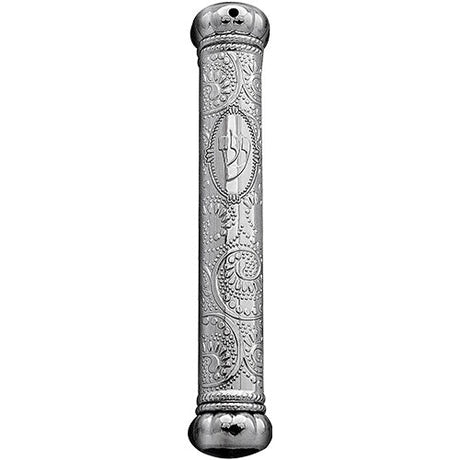 Plastic Mezuzah 15Cm - Crown And Decorations - Silver {Judaica-Home-Mezuzah Holder} Manchester Judaica
