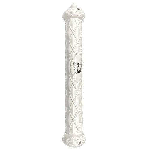 Plastic Mezuzah 15Cm - Crown And Diamond - White {Judaica-Home-Mezuzah Holder} Manchester Judaica