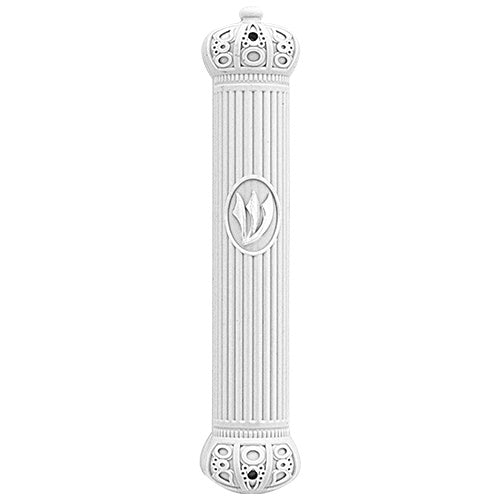 Plastic Mezuzah 15Cm - Crown - White {Judaica-Home-Mezuzah Holder} Manchester Judaica