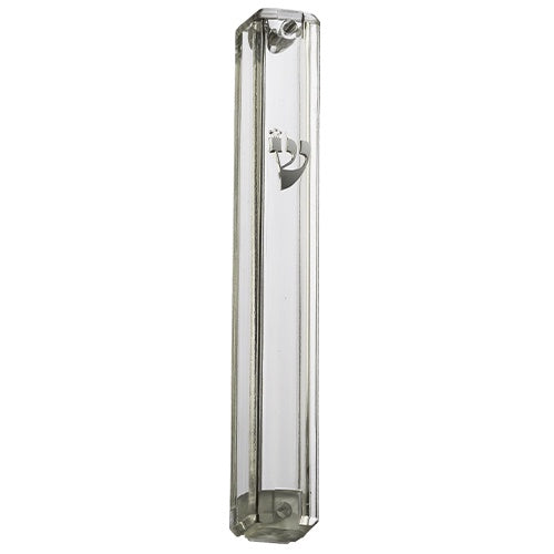 Plastic Mezuzah 15Cm - Transparent With Silver Shin {Judaica-Home-Mezuzah Holder} Manchester Judaica