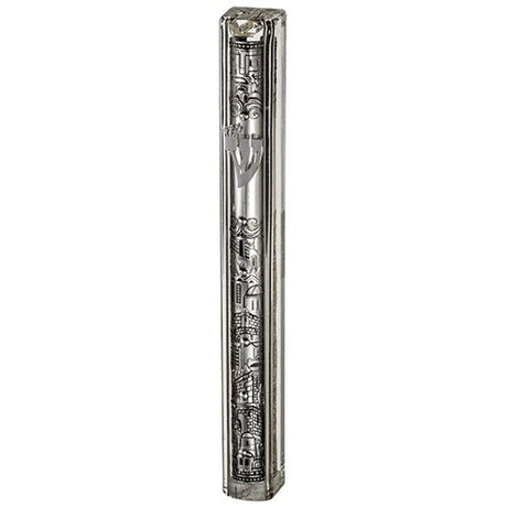 Plastic Mezuzah 20Cm - Transparent With Silver Plaque {Judaica-Home-Mezuzah Holder} Manchester Judaica