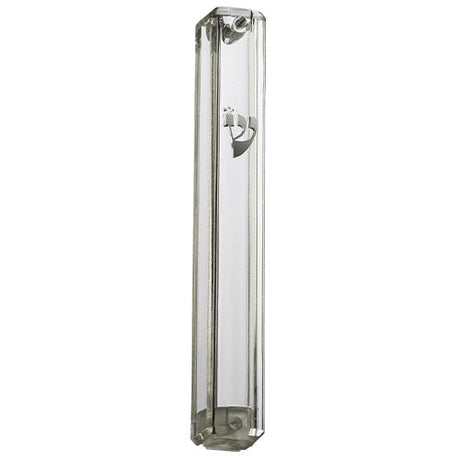 Plastic Mezuzah 20cm - Transparent With Silver Shin {Judaica-Home-Mezuzah Holder} Manchester Judaica