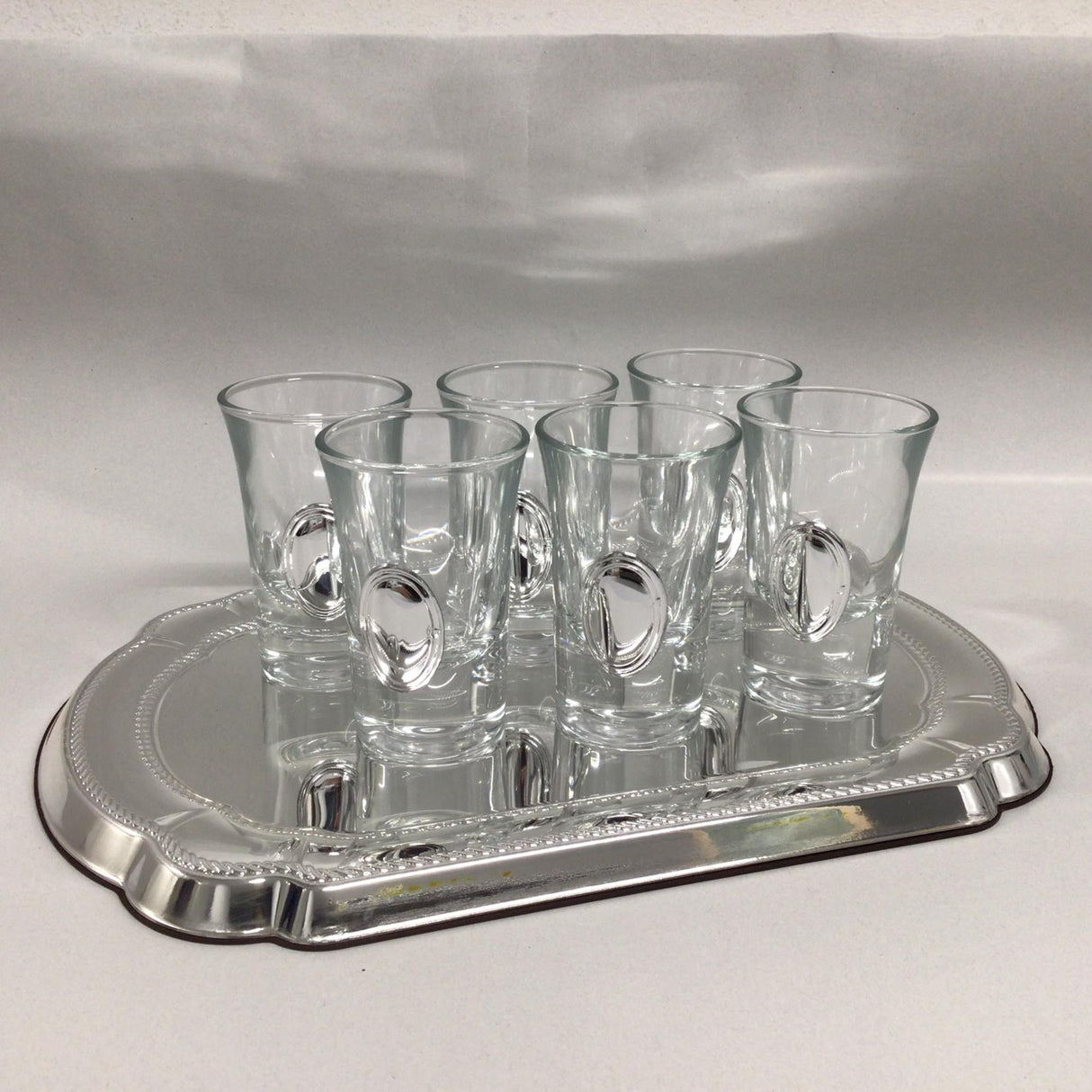 Set of 6 Liqour Cups + Silver Tray {Judaica-Tabletop-Wine & Liquor} Manchester Judaica