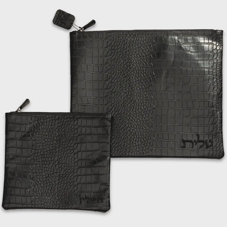 Black Leatherette Tallit - Tefillin Set 39*31 cm with Embroidery {Judaica-Tallis Tefilin Bags-Size 5} Manchester Judaica