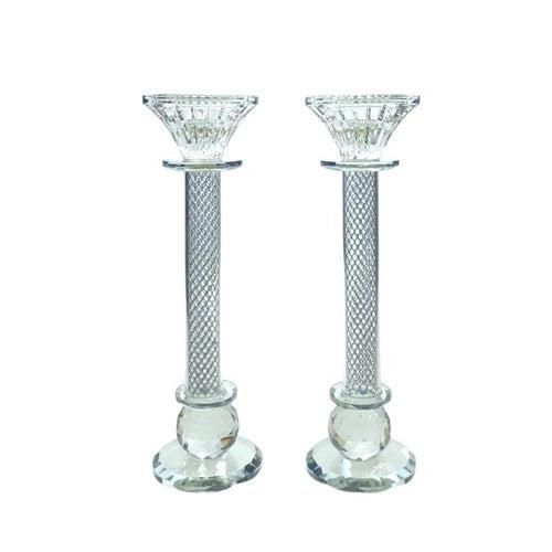 Crystal Candlestick Pair 24cm {} Manchester Judaica