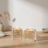 Crystal Candlesticks 5 cm with Metal Plaque {Judaica-Lecht-Candlesticks, Candelabra} Manchester Judaica