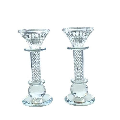 Crystal Candlesticks pair 17cm {} Manchester Judaica