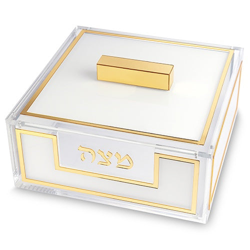 Lucite Matzah Box 22*26 cm - Gold {Holiday-Pesach-Matzah Box} Manchester Judaica