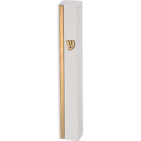 Polymer Mezuzah 12 cm, Stone - Like, White - Gold {Judaica-Home-Mezuzah Holder} Manchester Judaica