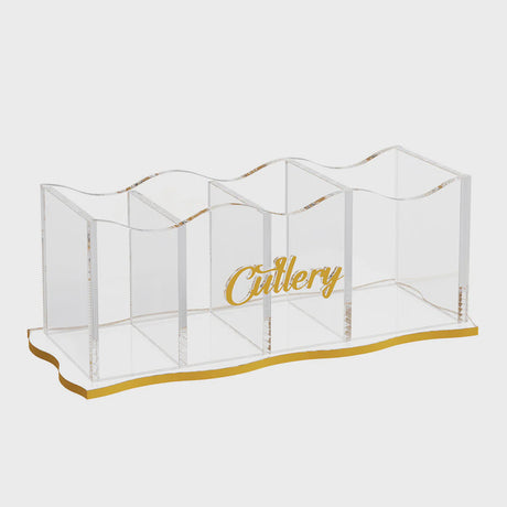 Wave Cutlery Holder - Gold {Judaica-Tabletop-Holders & Dishes} Manchester Judaica