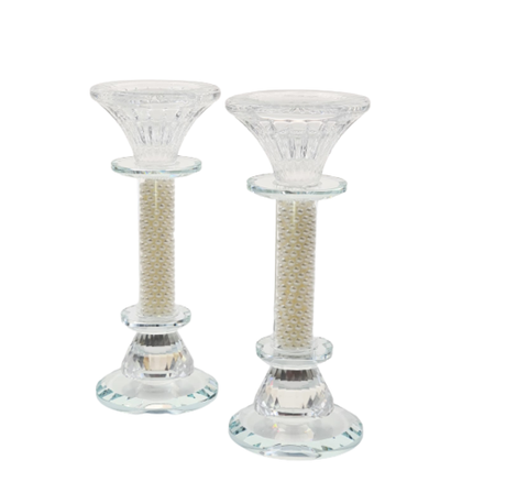 Crystal Candlesticks Pair 16Cm 13058 {Judaica-Lecht-Candlesticks, Candelabra} Manchester Judaica