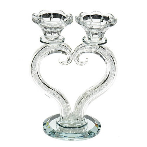 Heart shaped Crystal Candlestick Judaica-Lecht-Candlesticks, Candelabra 12006 Manchester Judaica