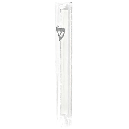 Plastic Mezuzah 12cm- Clear With Silver Shin Judaica-Home-Mezuzah Holder 422183 Manchester Judaica