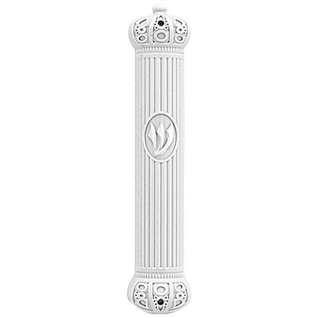 Plastic Mezuzah 15cm - Crown - White Judaica-Home-Mezuzah Holder 422924 Manchester Judaica