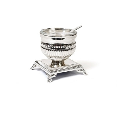 Silver Plated Salt Cellar - Stripes {Judaica-Tabletop-Salt Holder} Manchester Judaica